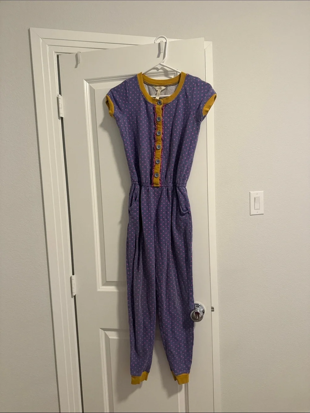 Matilda Jane kids Polka Dot Jumpsuit with Mustard Trim